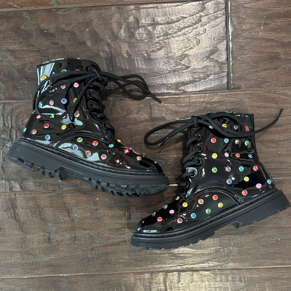 Lola + The Boys Black Boots with Colorful Dots